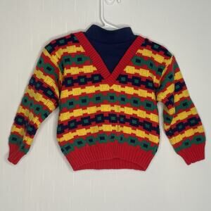 Vintage Turtleneck Grandpa Geometric Pullover Acrylic Sweater Size 24M
